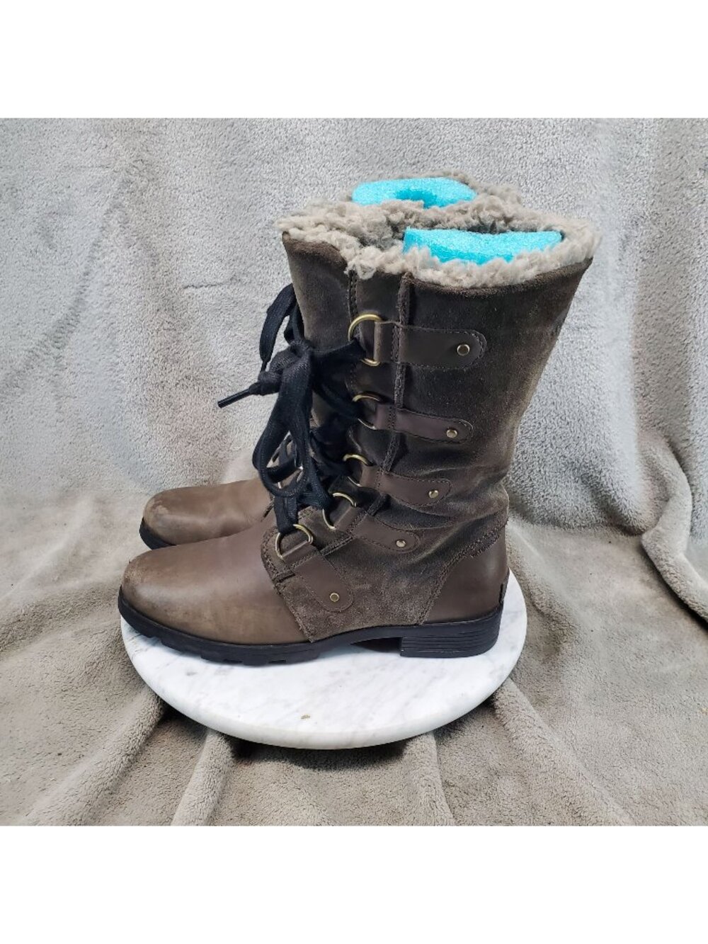 Sorel Shoes Womens Size 8 Emelie Brown Leather Lace-Up Winter Boots Lined *Read*